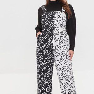 Plus Size Floral Colorblock Overalls